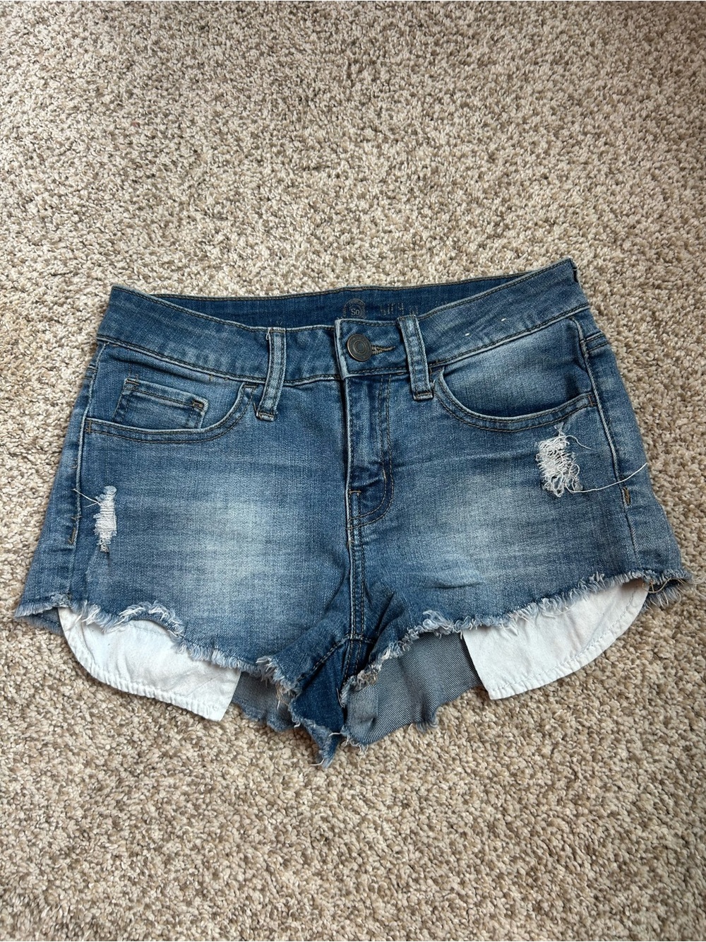 SO Juniors Blue Distressed Denim Cutoff Shorts